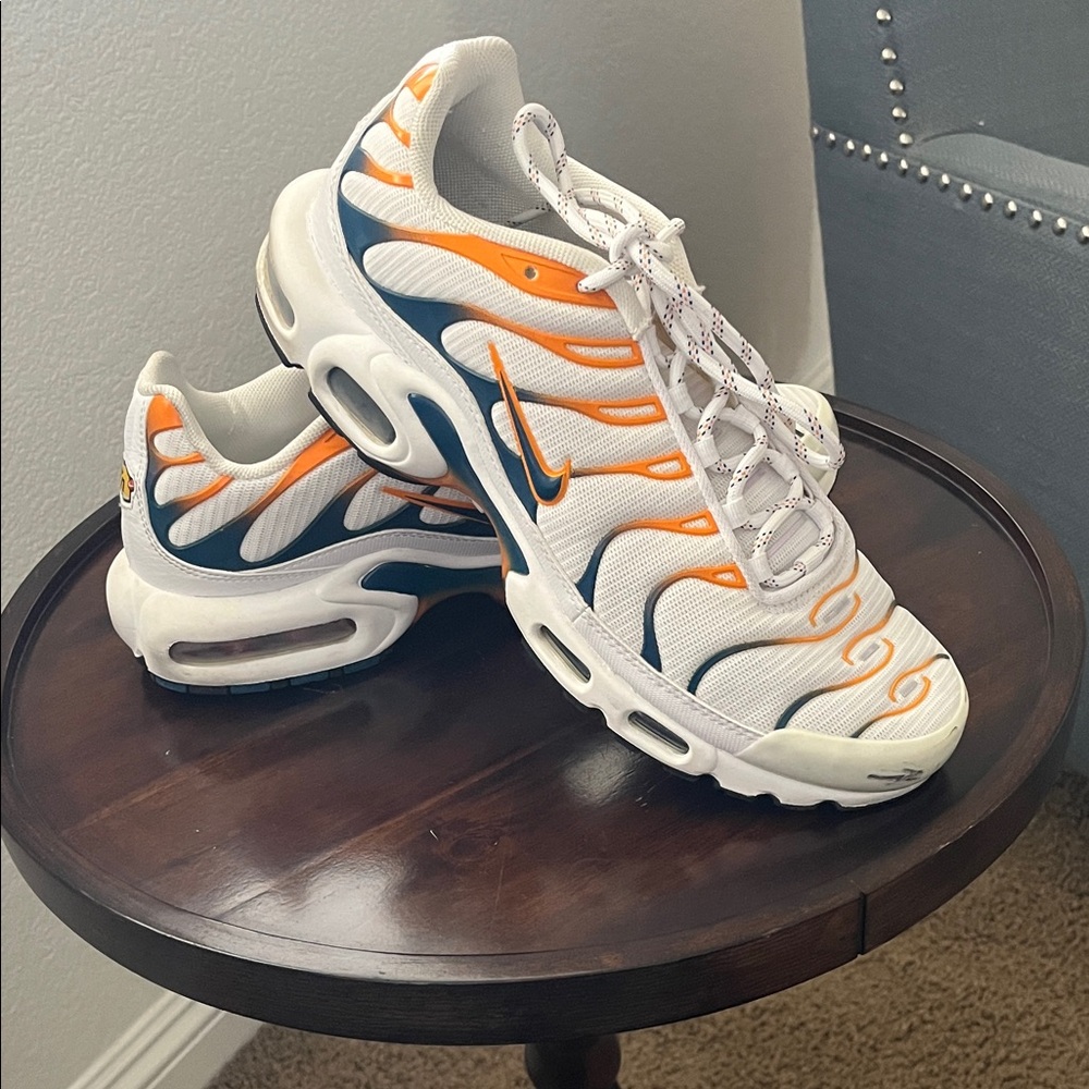 Nike Air Max Plus White with Orange and Blue Accents